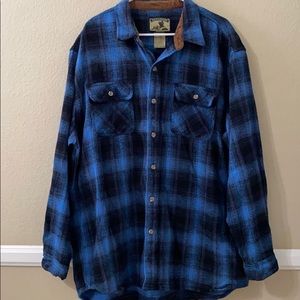 FIELD & STREAM Men’s Big & Tall 2XL Thick Long Sleeve Plaid Shirt Black/Blue EUC